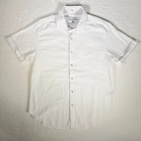 Robert Graham Shirt Mens M White Short Sleeve Classic Fit Linen Resort Wear - Picture 1 of 7
